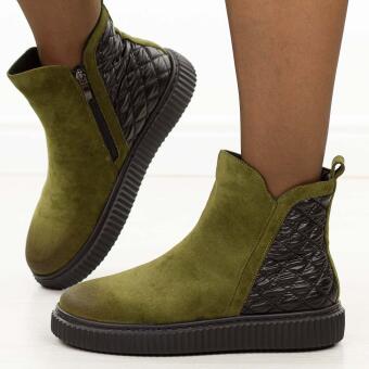 Zielone zamszwe botki damskie Potocki 19365