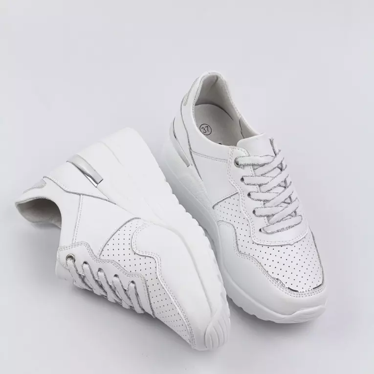 Białe skórzane sneakersy damskie S.BARSKI 29169
