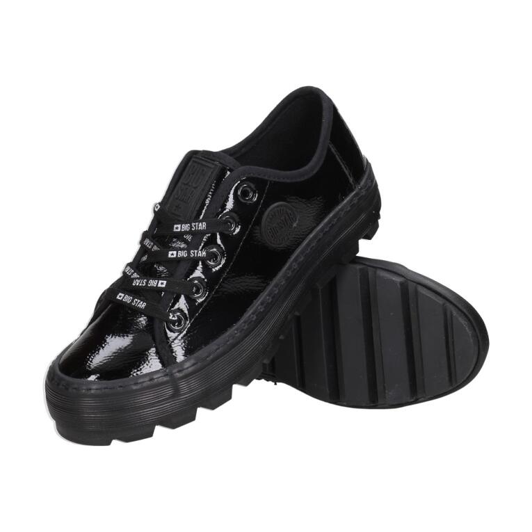 Czarne niskie lakierowane trampki damskie na traperze BIG STAR KK274044