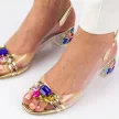 Złote silikonowe sandały damskie na obcasie z kryształami, transparentne DiA X1103