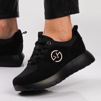 Czarne zamszowe sneakersy damskie na platformie VINCEZA 10924