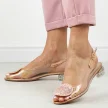 Różowe silikonowe sandały damskie na obcasie z kryształami, transparentne Dia 386