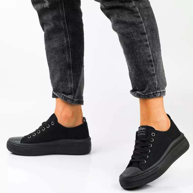 Czarne tekstylne trampki damskie na platformie LEE COOPER 1624L