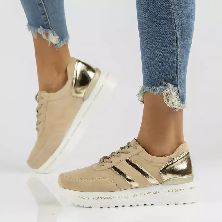 Beżowe skórzane sneakersy damskie FILIPPO DP3689/22