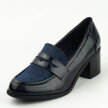 Niebieskie mokasyny damskie na obcasie M.Daszyński 2201D-3A