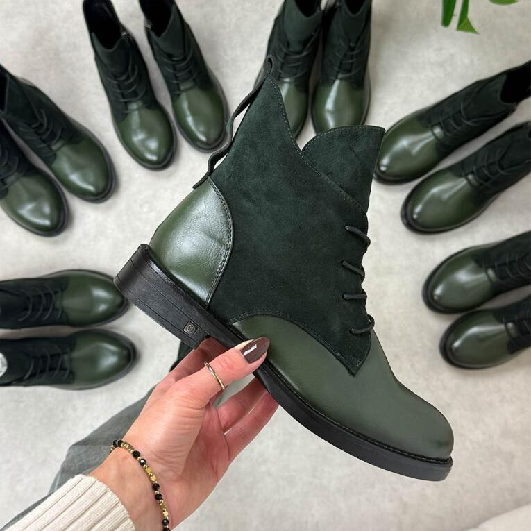 Zielone płaskie botki damskie Potocki 12080