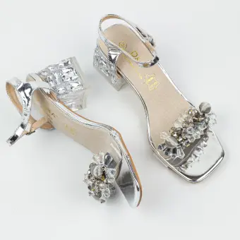 Srebrne silikonowe sandały damskie na obcasie z kryształami, transparentne DiA Mr-b1
