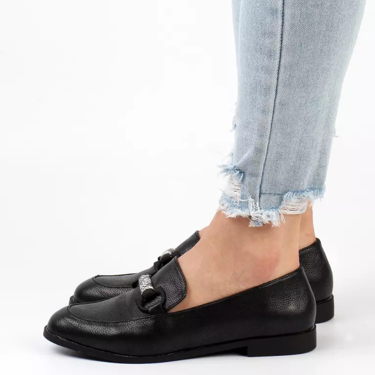 Czarne skórzane loafersy, mokasyny damskie La.Fi 015B-QN