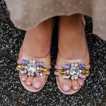 Beżowe silikonowe sandały damskie na obcasie z kryształami, transparentne Sergio Leone SK047