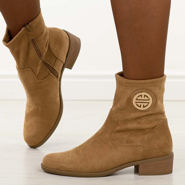 Beżowe zamszowe botki damskie Jezzi asa198-28