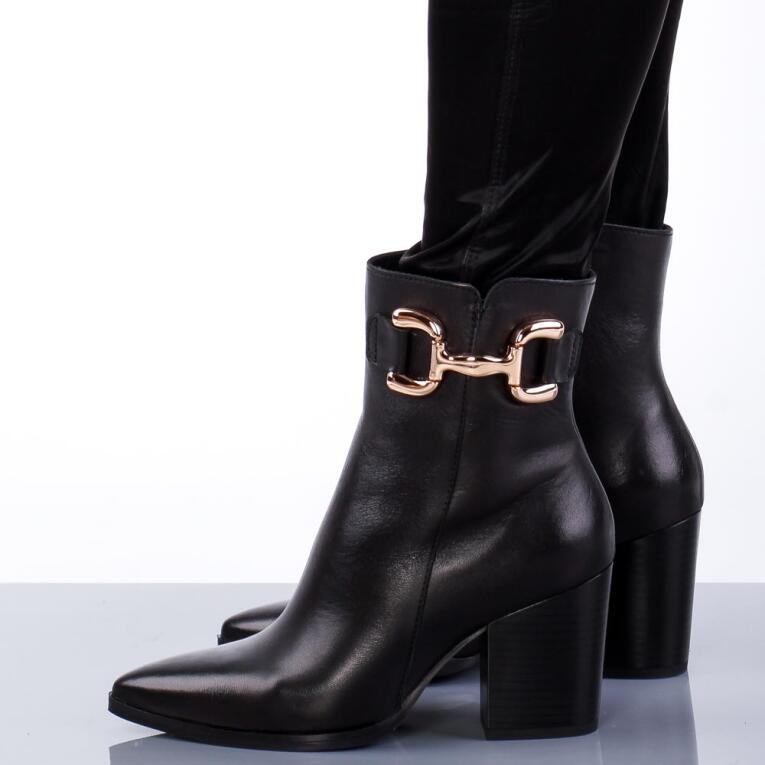 Czarne POLSKIE botki damskie obcasie SIMEN 5588A SKÓRA LICO