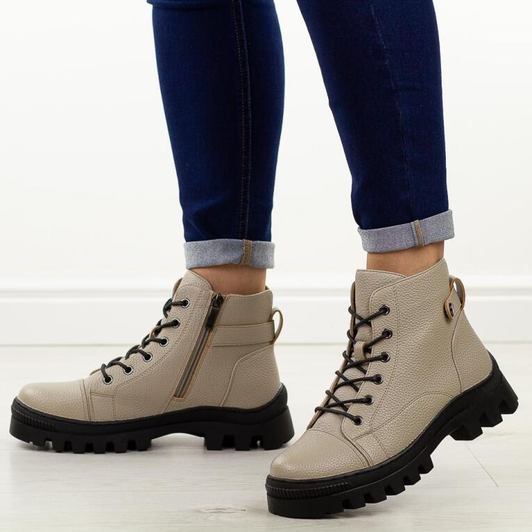 Khaki khpu botki damskie na traperze Potocki 19317