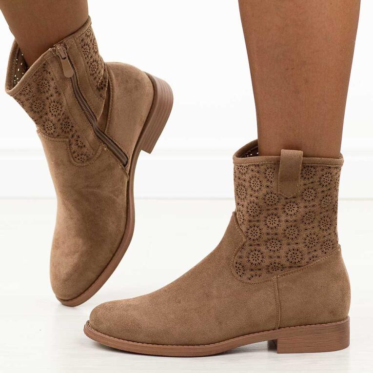 Coffee wiosenne zamszowe ażurowe botki damskie S.Barski 52-530