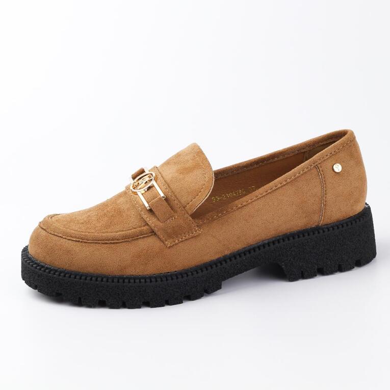 Beżowe loafersy damskie, zamszowe mokasyny Potocki 21047 BE/BK