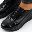 Czarne skórzane POLSKIE sneakersy damskie, wiosenne półbuty na platformie DEONI 706
