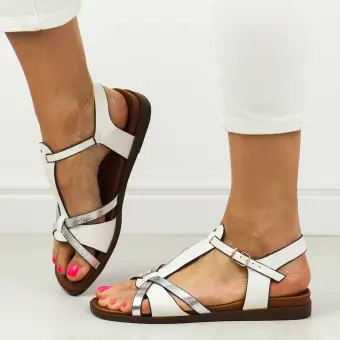 Białe płaskie sandały damskie Sergio Leone Sk071H