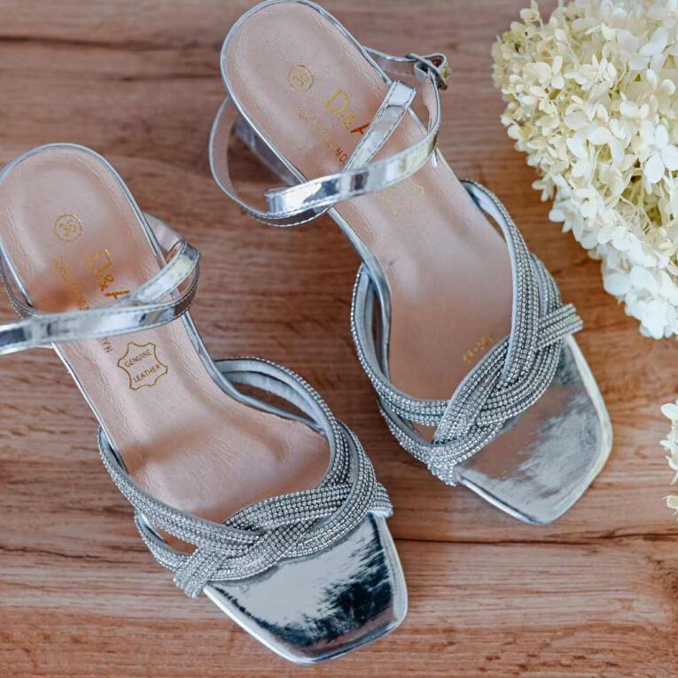 Srebrne silikonowe sandały damskie na obcasie z kryształami, transparentne DiA MR-13