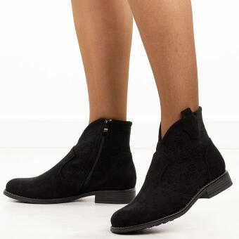 Czarne jesienne zamszowe ażurowe botki damskie S.Barski 52-532