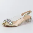 Złote silikonowe sandały damskie na obcasie z kryształami, transparentne DiA 1037-11