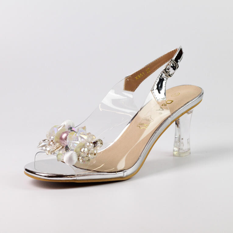 Srebrne silikonowe sandały damskie na szpilce, transparentne DiA X951