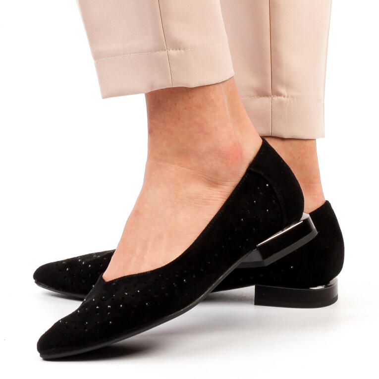 Czarne ażurowane baleriny damskie M.DASZYŃSKI SA201-1 OBCAS, CYRKONIE