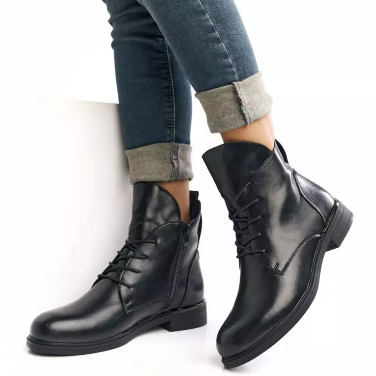 Czarne płaskie botki damskie SERGIO LEONE BT406 PU