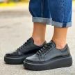 Czarne skórzane POLSKIE sneakersy damskie na platformie DEONI D161