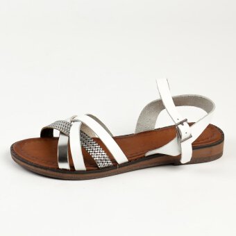 Białe płaskie skórzane sandały damskie POTOCKI 64011