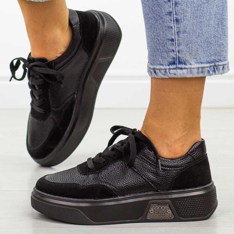 Czarne skórzane sneakersy damskie Sergio Leone Sp026