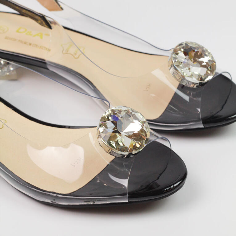 Czarne silikonowe sandały damskie na obcasie z kryształami, transparentne DiA MR-HY1