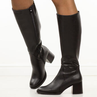 Czarne skórzane kozaki damskie na słupku Sergio Leone Kz25231S