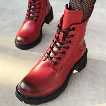 Czerwone skórzane botki damskie na traperze Filippo Dbt6501/25