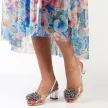 Srebrne silikonowe sandały damskie na obcasie z pomponem, transparentne SABATINA 2014-A
