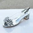 Srebrne przeźroczyste sandały damskie na obcasie z kryształami, transparentne SABATINA 660-2
