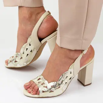 Beżowe sandały damskie na słupku Sergio Leone Sk871
