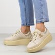 Beżowe skórzane Polskie sneakersy damskie na platformie Deoni D176b