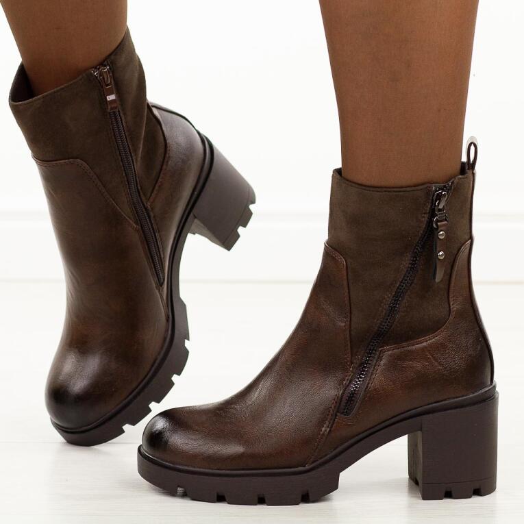 Brązowe botki damskie na obcasie M.Daszyński 23108A-14