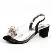 Czarne silikonowe sandały damskie na obcasie z kryształami, transparentne SABATINA 2014-B