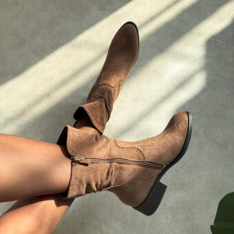 Wysokie be zamszowe botki damskie M.Daszyński 2251-7