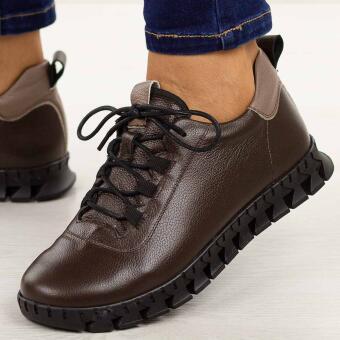 Czekoladowe skórzane Polskie półbuty damskie Aga 2372