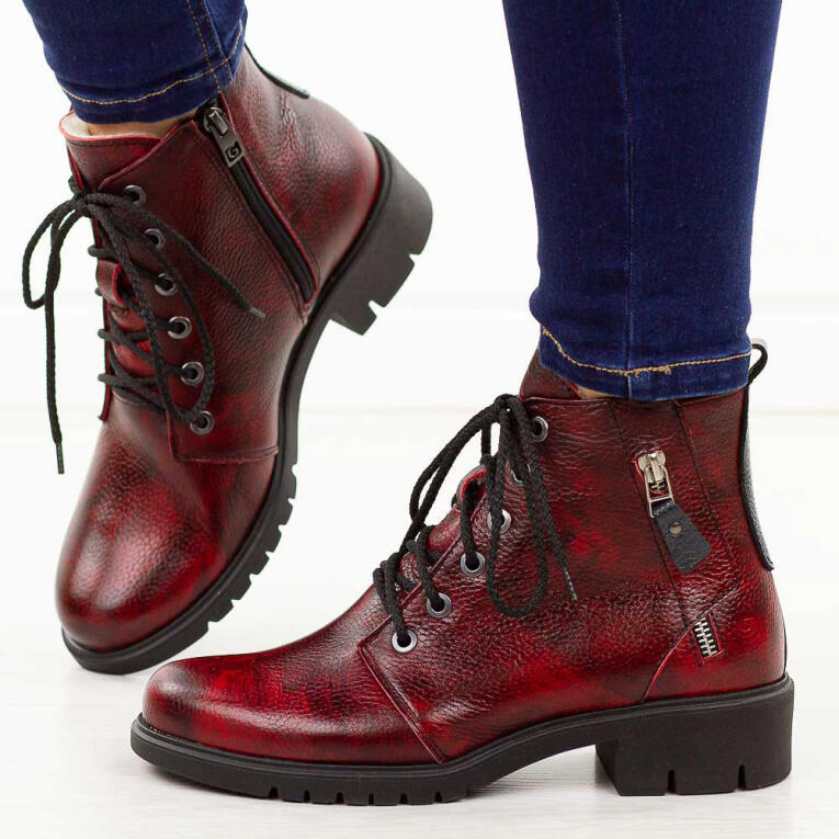 Czerwone zimowe Polskie botki damskie Galant 3343