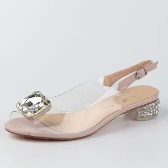 Różowe silikonowe sandały damskie na obcasie z kryształem, transparentne DiA 1037-10