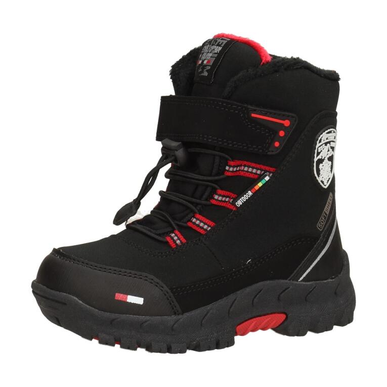 Czarne śniegowce dziecięce dla chłopca z membraną AMERICAN CLUB SOFTSHELL HL27/22 BK/RD