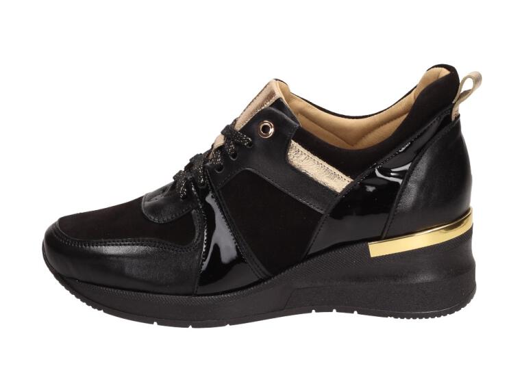 Czarne skórzane POLSKIE sneakersy damskie, wiosenne półbuty na koturnie DEONI P143 GL