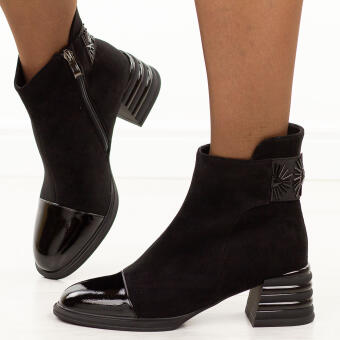 Czarne zamszowe botki damskie na obcasie DiA 52-187