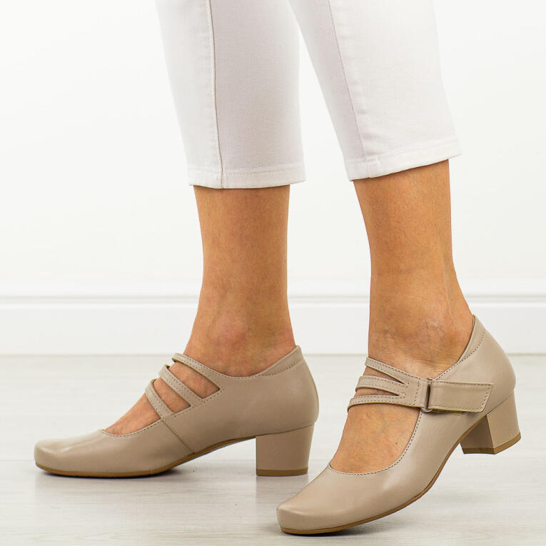 Beżowe skórzane Polskie czółenka damskie na obcasie Gregors 1104