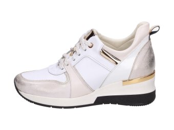 Białe skórzane POLSKIE sneakersy damskie, wiosenne półbuty na koturnie DEONI P143 GL