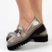 Szare lakierowane mokasyny damskie, loafersy DiA 597
