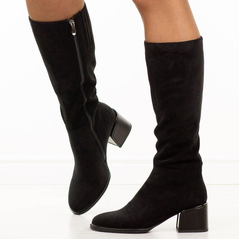 Czarne zamszowe kozaki damskie na obcasie Filippo Dkz6603/25