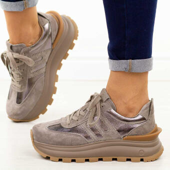 Taupe skórzane sneakersy damskie Filippo Dp7408/25